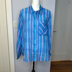Johnny Was. Oslo Striped Linen blouse, blue/lavender. SZ L. Like new! Worn once.